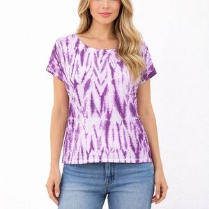 J.Jill Purple Shibori Tie Dye Cotton Tee Relaxed Fit Short Sleeve Size Small